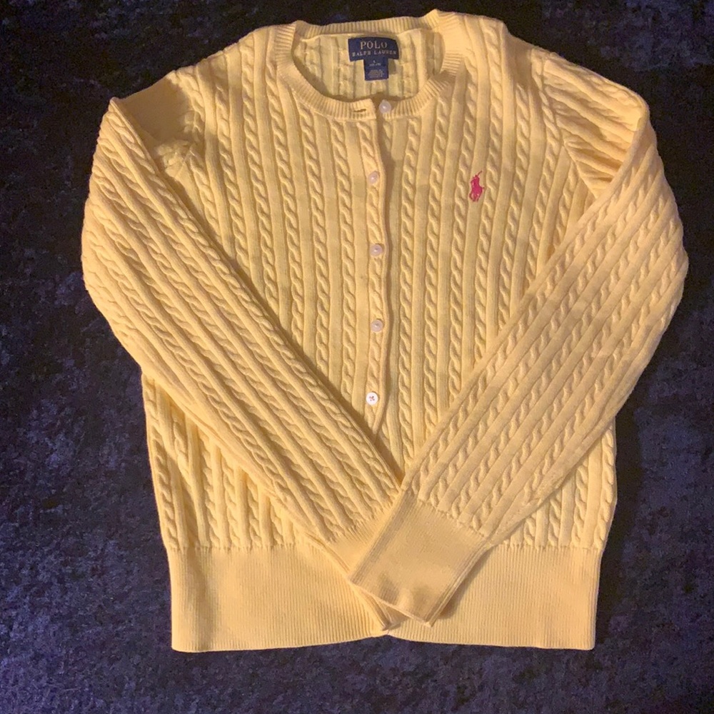 Brand new yellow cabled Ralph Lauren cardigan for girls